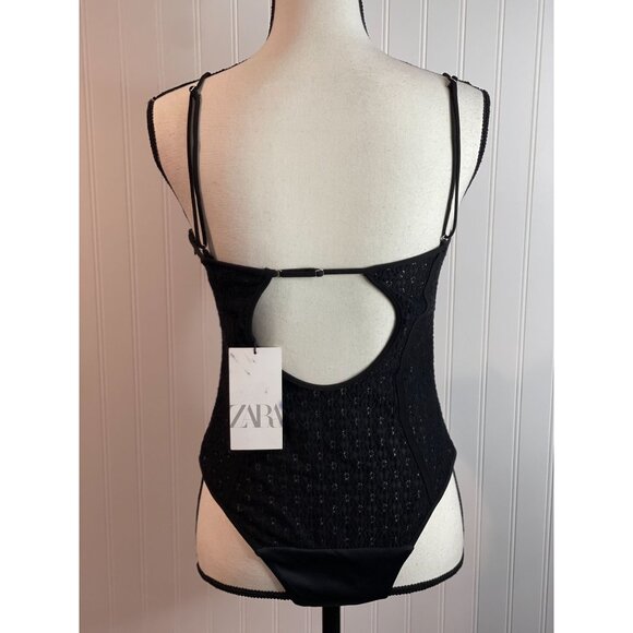 Zara Black Lace Body Suit With Adjustable Straps & Snap Closure - Picture 7 of 16